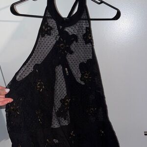 Free People Black Sheer Beaded Halter Top